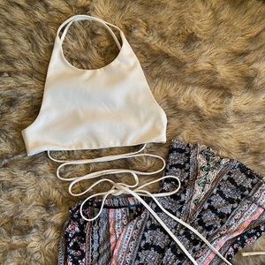 White Halter Wrap Crop Top